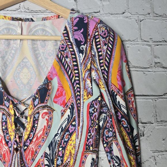 Free People Pick A Place Bodysuit Lace Up V-Neck Detail Long Sleeve Size Large - Picture 4 of 12